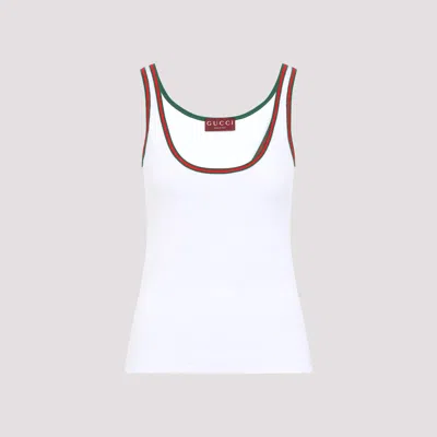 Gucci Women White Ribbed Top With Web Detail On The Edges In Cotton Woman