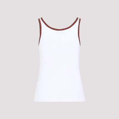 Gucci Women White Ribbed Top With Web Detail On The Edges In Cotton Woman