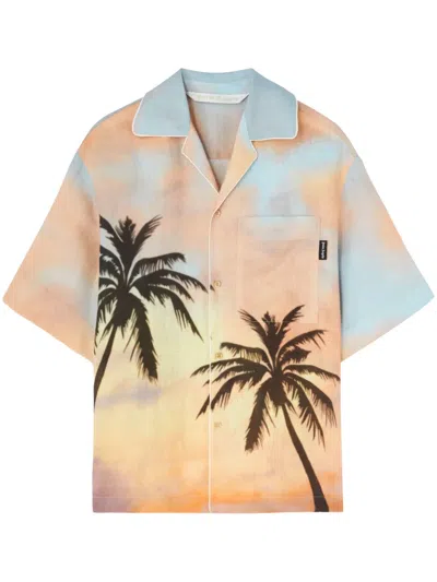 Palm Angels Sunrise Palm Bowling Shirt In 8410 Multicolor - Black