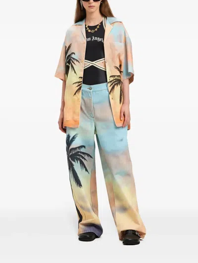 Palm Angels Sunrise Palm Bowling Shirt In 8410 Multicolor - Black