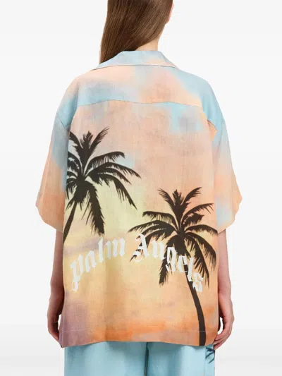 Palm Angels Sunrise Palm Bowling Shirt In 8410 Multicolor - Black