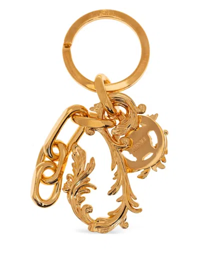 Versace Logo-engraved Charm Keychain In Gold