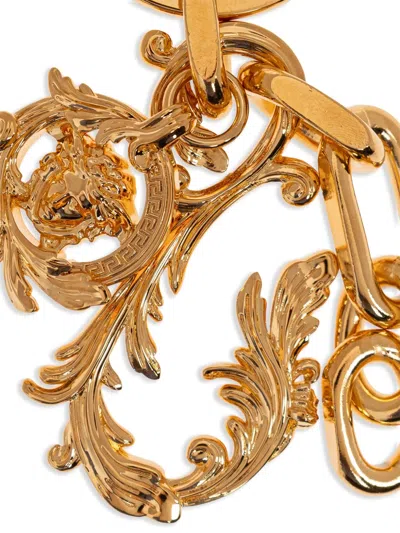 Versace Logo-engraved Charm Keychain In Gold