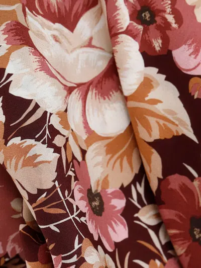 Chloé Rose Print Cropped Silk Top In Maroon Pink