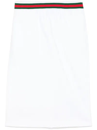 Gucci White Skirt With Web Detail On The Waist And Logo Lettering Embroidery On The Front In Cotton Woman