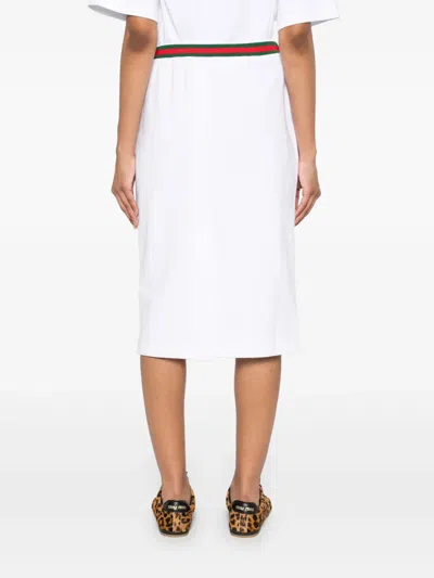Gucci White Skirt With Web Detail On The Waist And Logo Lettering Embroidery On The Front In Cotton Woman