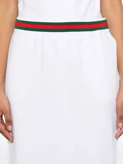 Gucci White Skirt With Web Detail On The Waist And Logo Lettering Embroidery On The Front In Cotton Woman