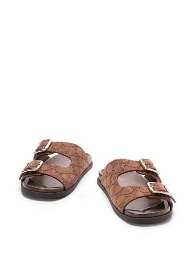 Gucci Suede Slide Sandals Open Toe In Brown