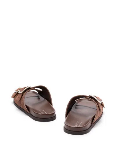 Gucci Suede Slide Sandals Open Toe In Brown