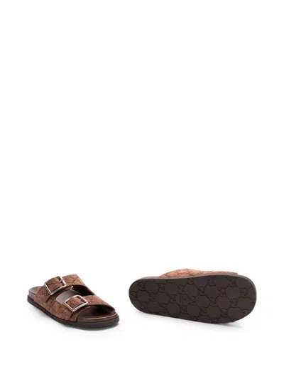 Gucci Suede Slide Sandals Open Toe In Brown