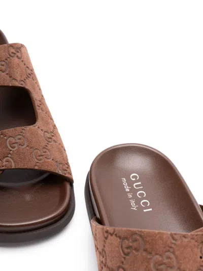 Gucci Suede Slide Sandals Open Toe In Brown