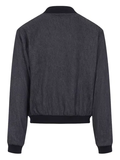 Giorgio Armani Linen Zip-up Bomber Jacket In Blue