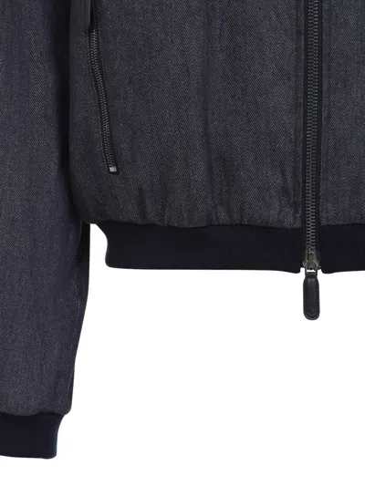 Giorgio Armani Linen Zip-up Bomber Jacket In Blue