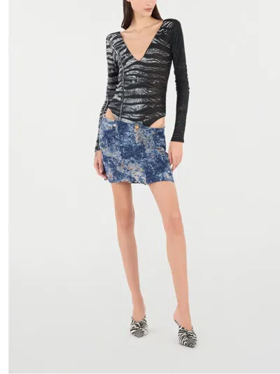 Roberto Cavalli Body Suit With Zebra And Tiger Skin Pattern In Black