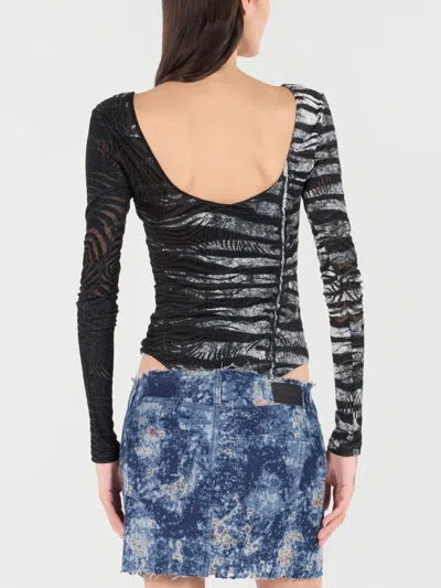 Roberto Cavalli Body Suit With Zebra And Tiger Skin Pattern In Black