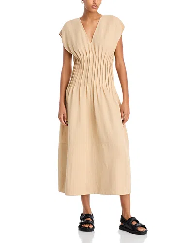 Fabiana Filippi Linen Dress With Gathered Waistline And V-neckline In Neutral