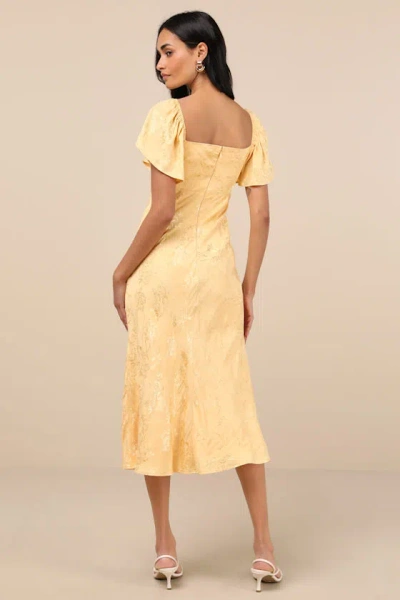 Lulus Effervescent Afternoon Yellow Satin Flutter Sleeve Midi Dress In Yellow