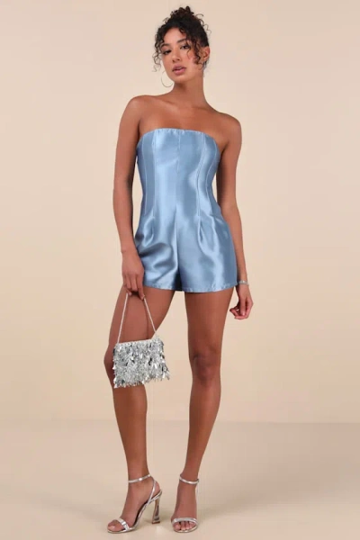 Lulus Dayvon Light Blue Strapless Romper In Light Blue