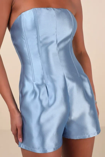 Lulus Dayvon Light Blue Strapless Romper In Light Blue