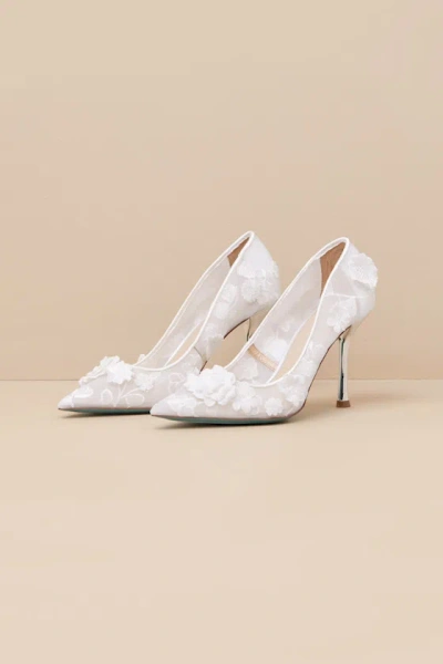 Betsey Johnson Sb-aimey Lace Ivory Mesh Floral Embroidered Pumps
