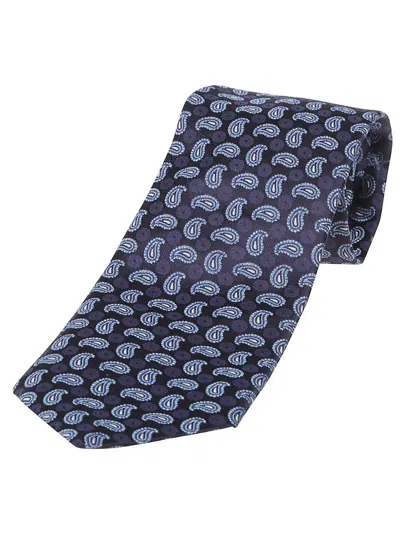 Etro Paisley Print Silk Tie In Blue