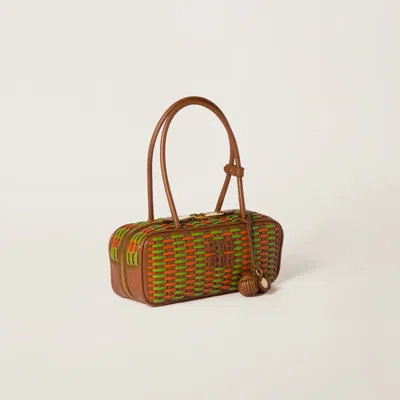 Miu Miu Beau Leather Bag In Cognac/fern Green/copper