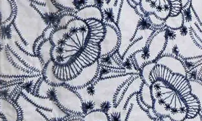 Foxcroft Isabel Floral Embroidered Cotton Button-up Top In White/navy