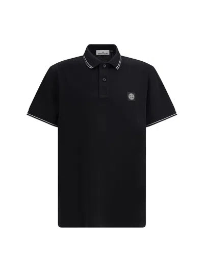 Stone Island Short Sleeve Slim Polo In Blue