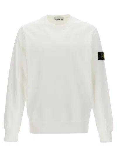 Stone Island Wool Blend Sweatshirt With Iconic Logo Patch And Timeless Design In Bianco