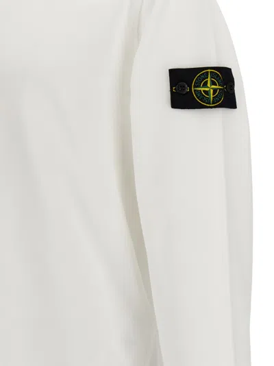 Stone Island Wool Blend Sweatshirt With Iconic Logo Patch And Timeless Design In Bianco