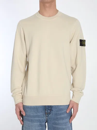 Stone Island Ivory Ribbed Knit Sweater With Crew Neckline In Multi