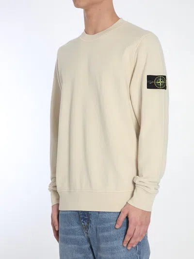 Stone Island Ivory Ribbed Knit Sweater With Crew Neckline In Multi