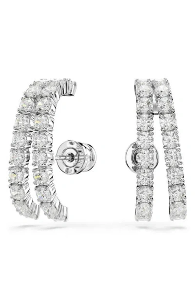 Swarovski Matrix Crystal Double Row Cuff Stud Earrings In White