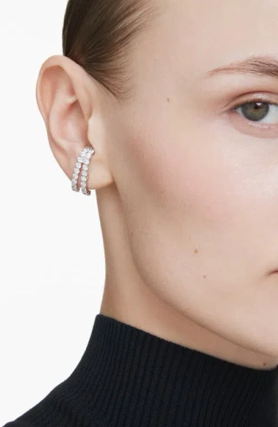 Swarovski Matrix Crystal Double Row Cuff Stud Earrings In White