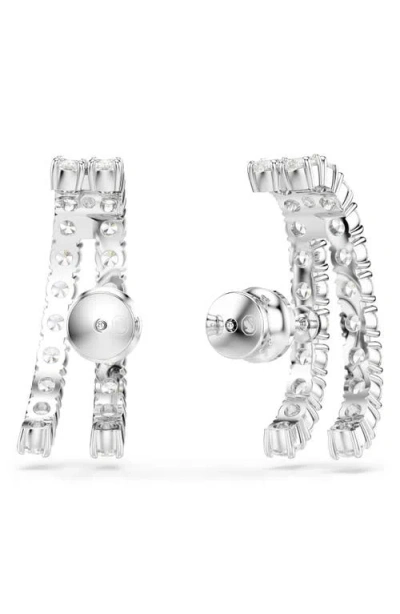 Swarovski Matrix Crystal Double Row Cuff Stud Earrings In White