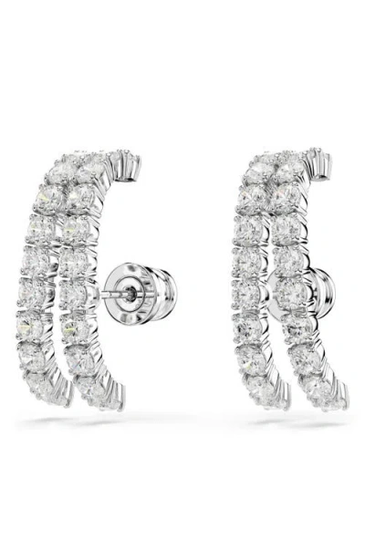 Swarovski Matrix Crystal Double Row Cuff Stud Earrings In White