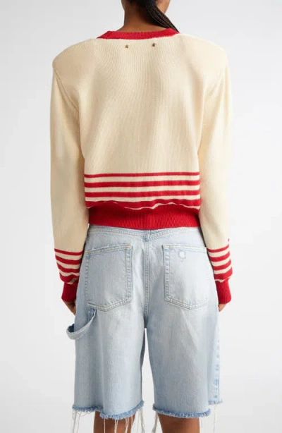 Golden Goose Beige Cardigan With Red Stripes In Shortbread/haute Red