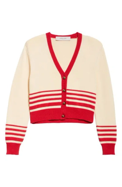 Golden Goose Beige Cardigan With Red Stripes In Shortbread/haute Red