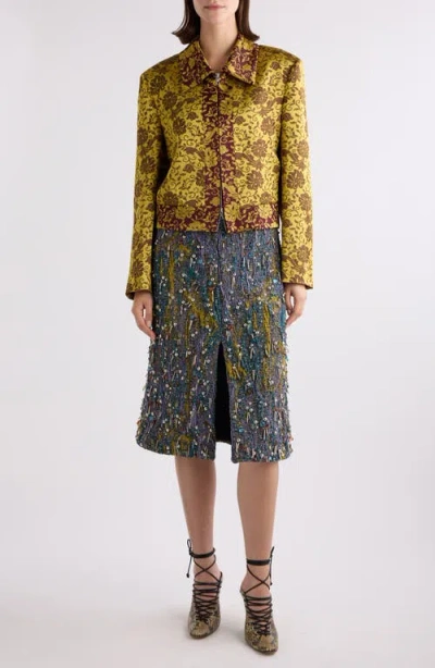 Dries Van Noten Vurano Floral Jacquard Zip Jacket In Ocra