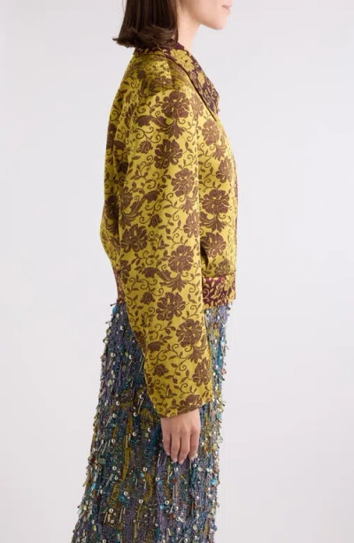 Dries Van Noten Vurano Floral Jacquard Zip Jacket In Ocra
