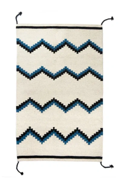 Archive New York Zapotec Blue And Black Zig Zag Handwoven Flatweave Wool Rug In Blue