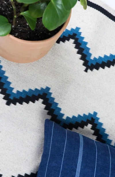 Archive New York Zapotec Blue And Black Zig Zag Handwoven Flatweave Wool Rug In Blue
