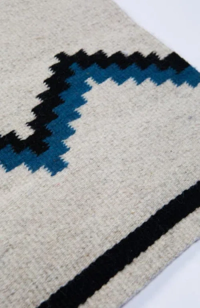 Archive New York Zapotec Blue And Black Zig Zag Handwoven Flatweave Wool Rug In Blue