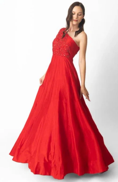 Raas Kia Raw Silk One Shoulder Gown In Red