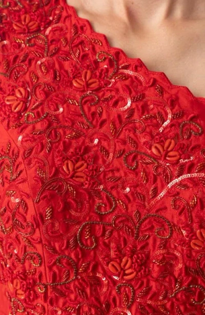 Raas Kia Raw Silk One Shoulder Gown In Red
