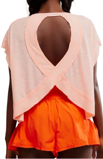 Free People Fp Movement My Tee Time Open Back T-shirt In Pastel Peach Combo
