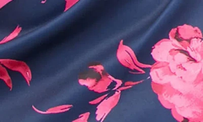 Alex Evenings Floral Off The Shoulder Stretch Scuba Crepe Cocktail Dress In Navy/fushia