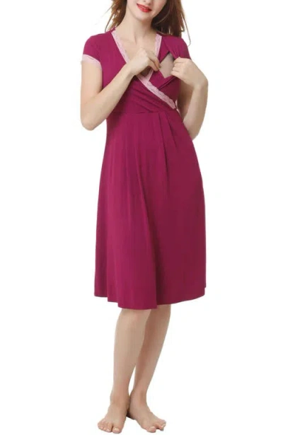 Kimi & Kai Cindy Maternity/nursing  Pajamas Set In Deep Berry