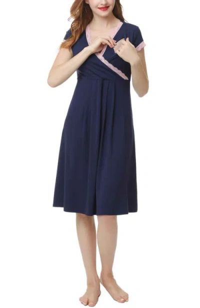 Kimi & Kai Jenny Maternity Nursing Night Gown In Navy