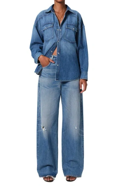 Citizen Of Humanity Citizens Of Humanity Kayla Western Denim Snap-up Shirt In Douro